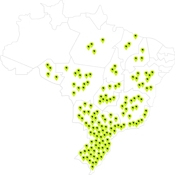 Mapa do brasil com marcações em locais onde a Filt já atua
