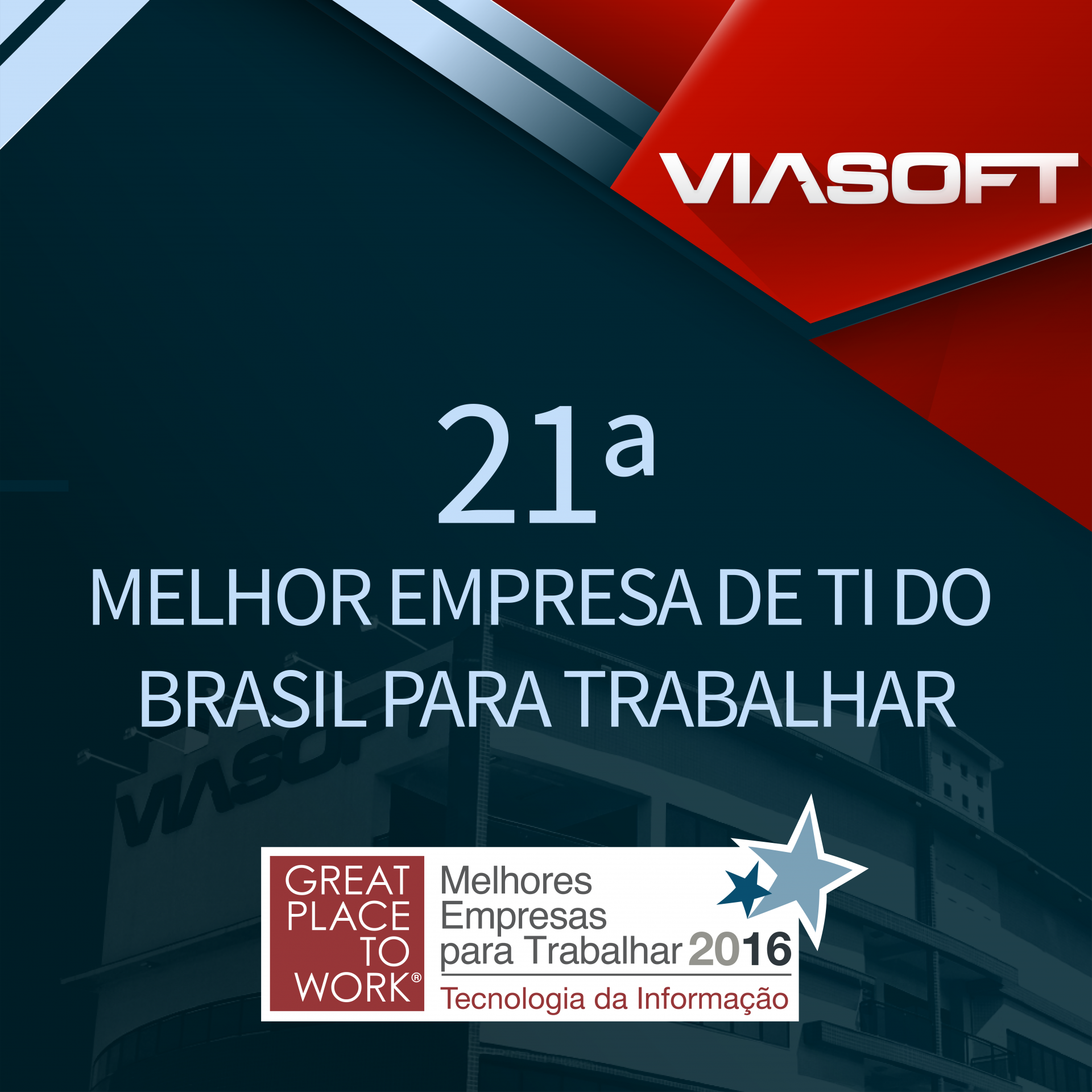 VIASOFT no ranking das melhores empresas de TI para trabalhar no Brasil